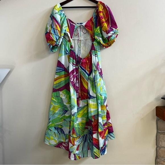 ANTHROPOLOGIE / FARM RIO Rainbow Leaves Open Back Midi Dress (M) - Picture 8 of 15